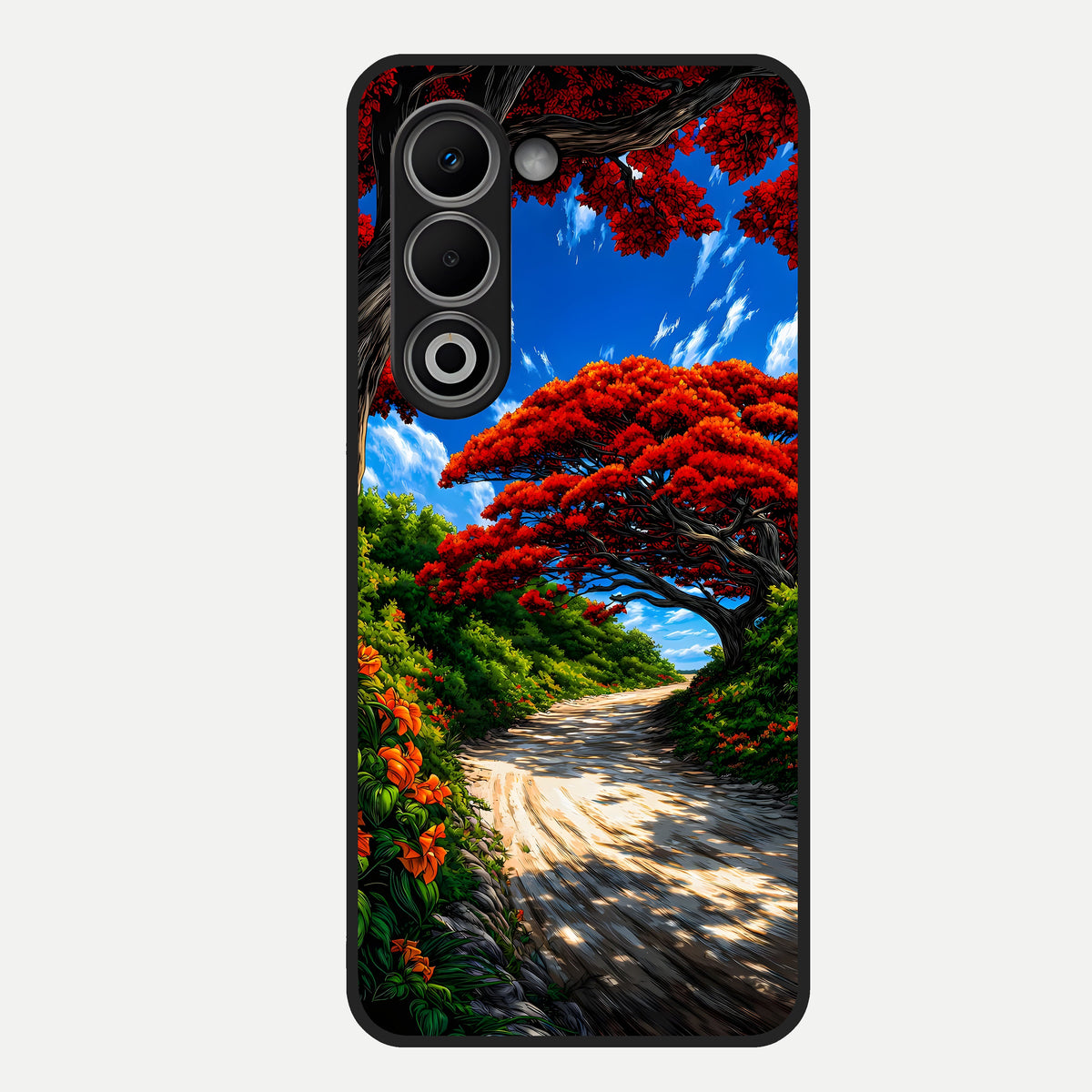  Red Trees Pathway Glass Case For Oppo A5 5G back cover – full design glossy printed glass finish
