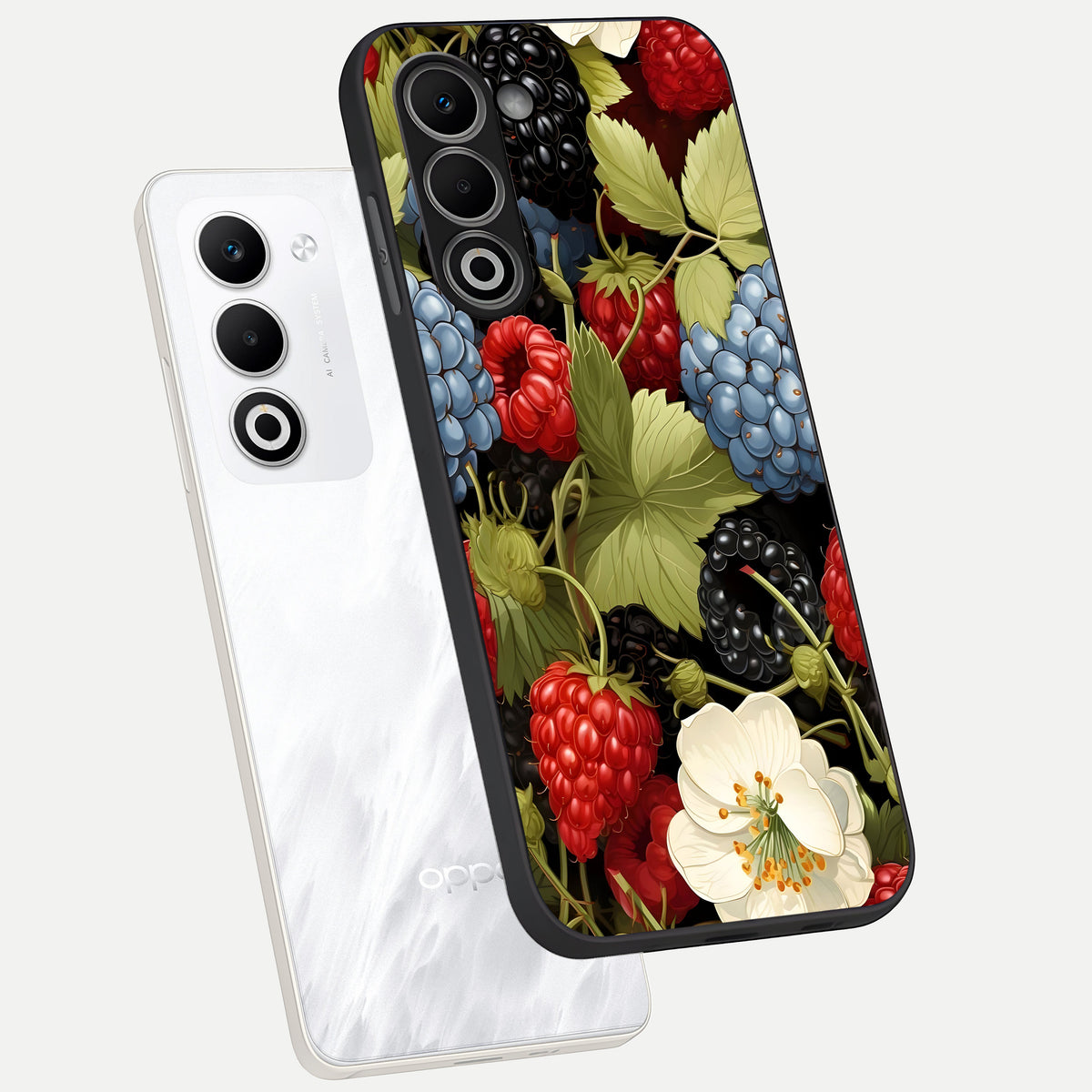  Berry Bloom Charm phone case For Oppo A5 5G showing premium glass back cover with detailed artwork