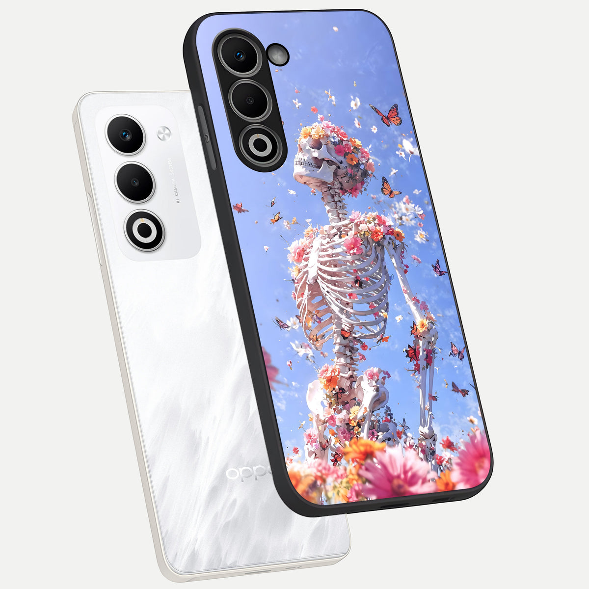  Bloom Beyond Bones phone case For Oppo A5 5G showing premium glass back cover with detailed artwork