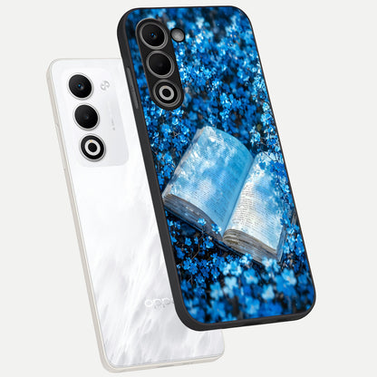  Blue Bloom Tales phone case For Oppo A5 5G showing premium glass back cover with detailed artwork