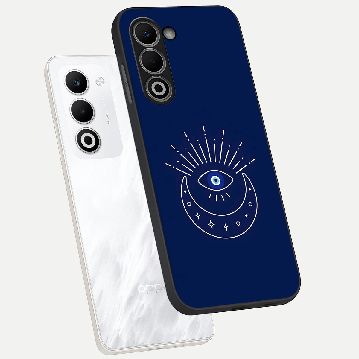  Blue Evil Eye phone case For Oppo A5 5G showing premium glass back cover with detailed artwork