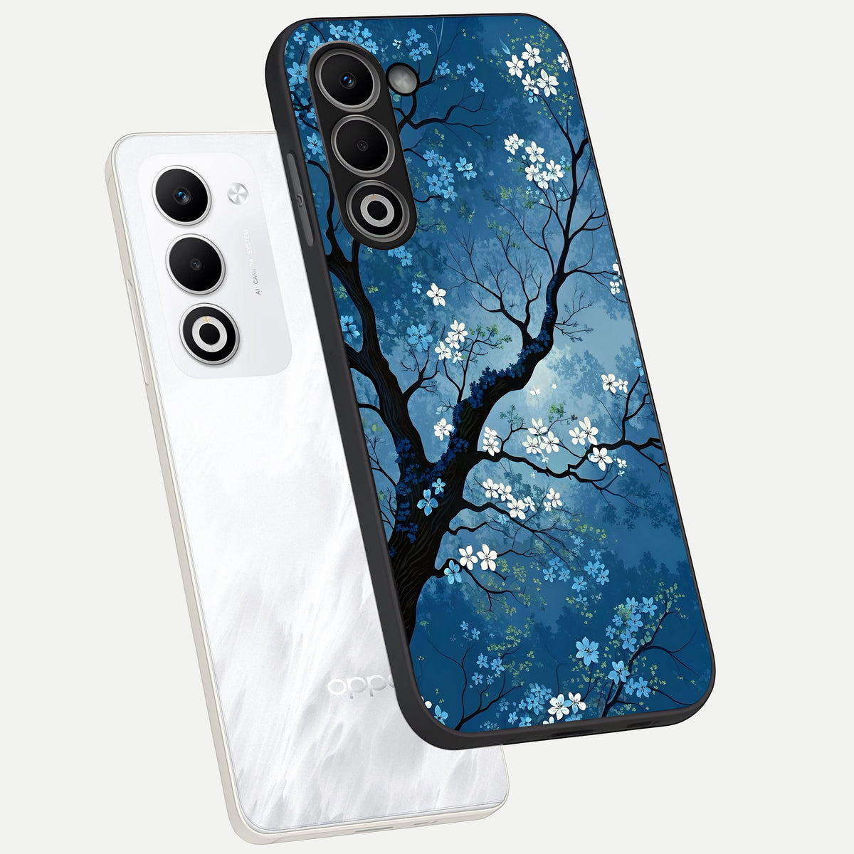  Blue Tree Serenity phone case For Oppo A5 5G showing premium glass back cover with detailed artwork