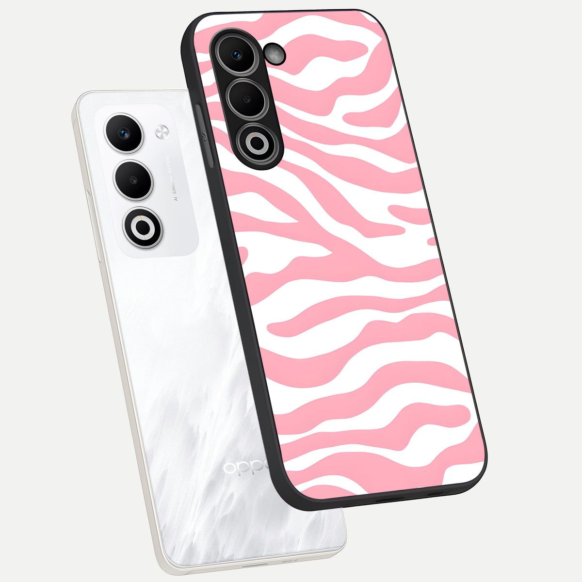  Blush Zebra Flow phone case For Oppo A5 5G showing premium glass back cover with detailed artwork