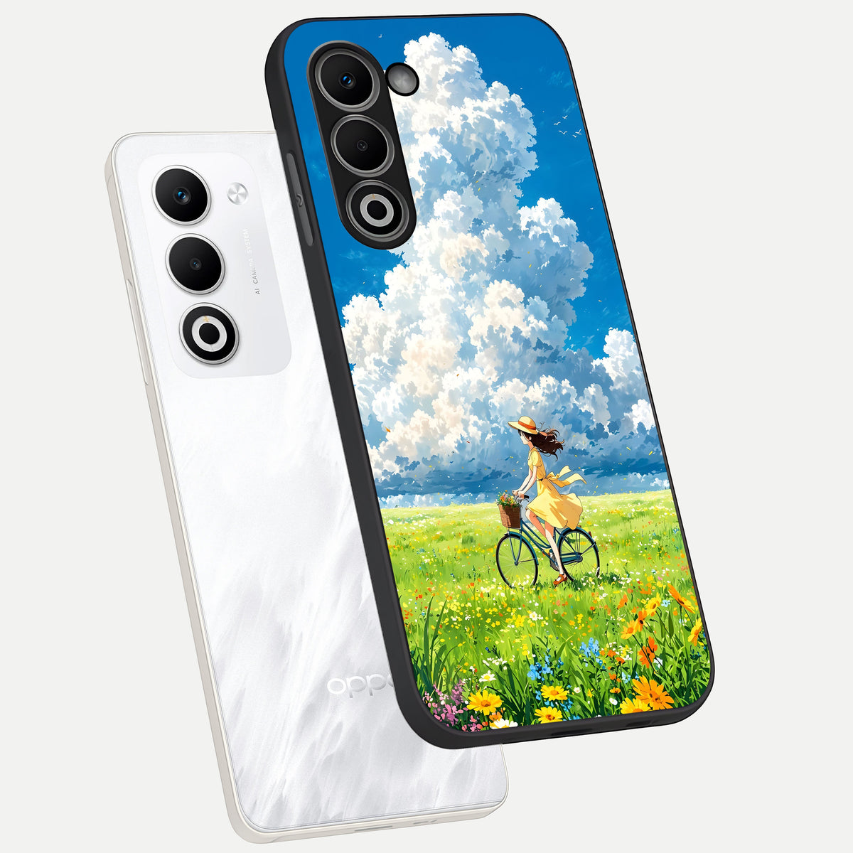  Breezy Meadow Ride phone case For Oppo A5 5G showing premium glass back cover with detailed artwork
