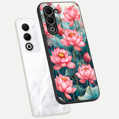  Celestial Pink Lotus phone case For Oppo A5 5G showing premium glass back cover with detailed artwork