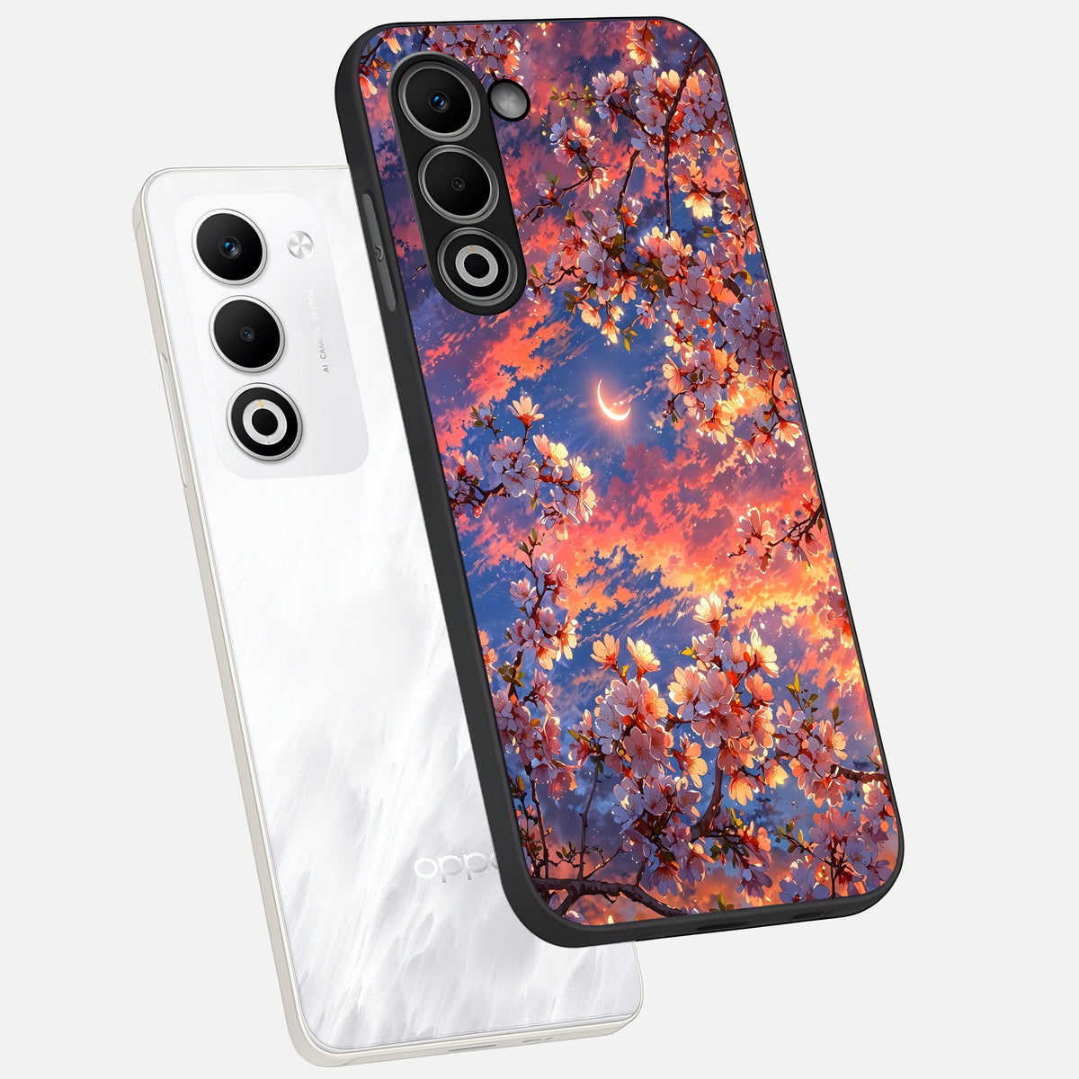  Celestial Sakura Sunset phone case For Oppo A5 5G showing premium glass back cover with detailed artwork