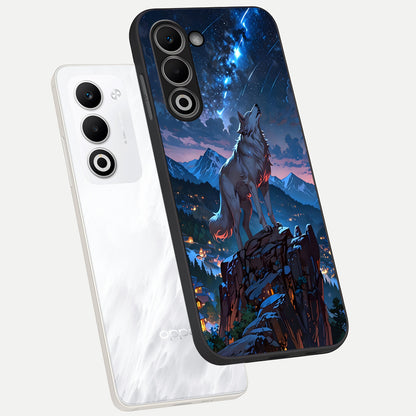  Celestial Wolf Howl phone case For Oppo A5 5G showing premium glass back cover with detailed artwork