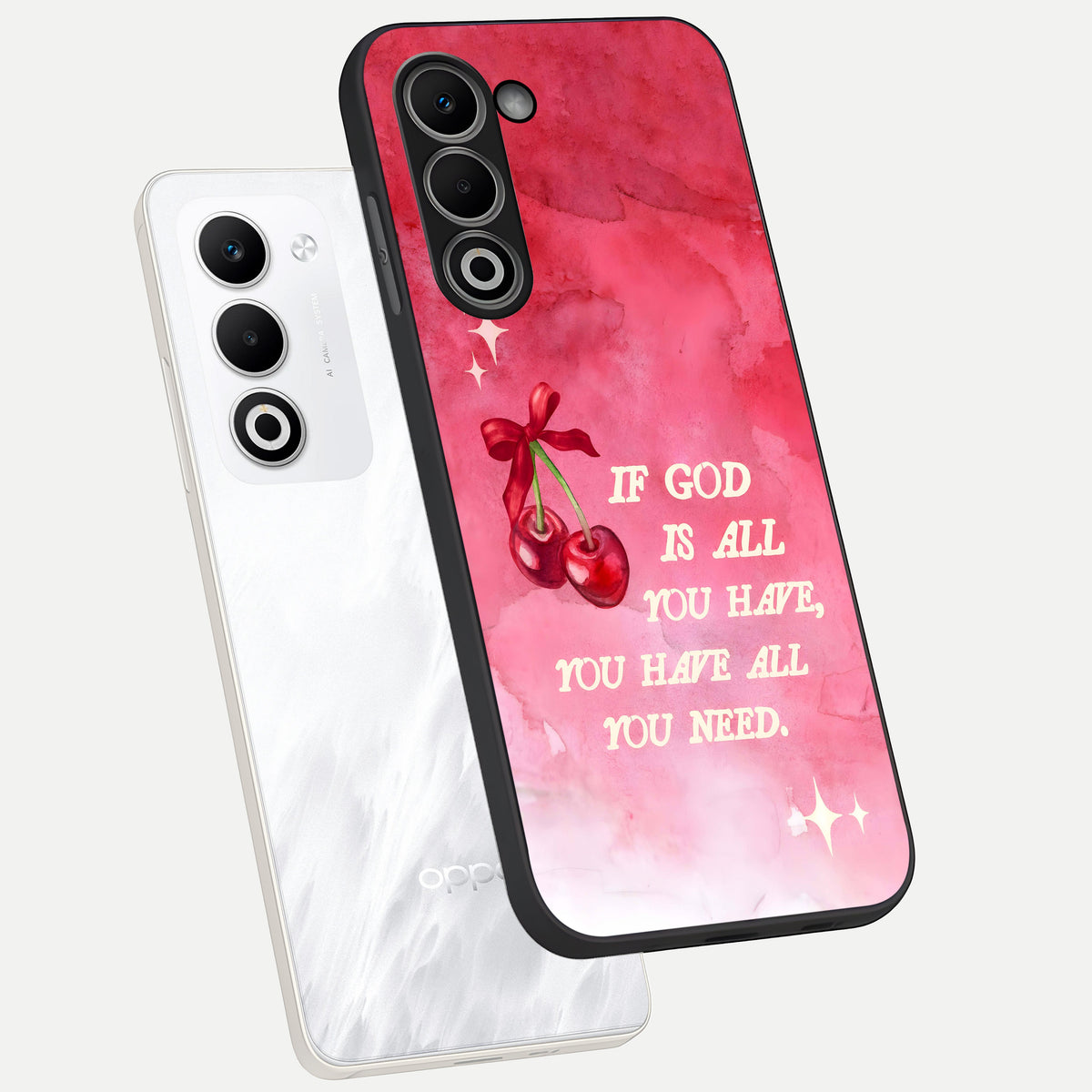  Cherry Quote phone case For Oppo A5 5G showing premium glass back cover with detailed artwork
