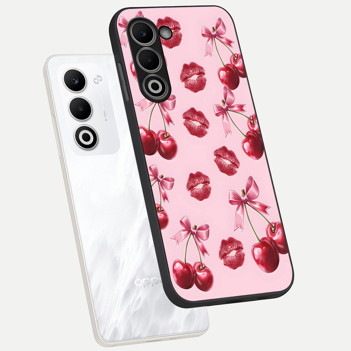  Cherry With Lips phone case For Oppo A5 5G showing premium glass back cover with detailed artwork