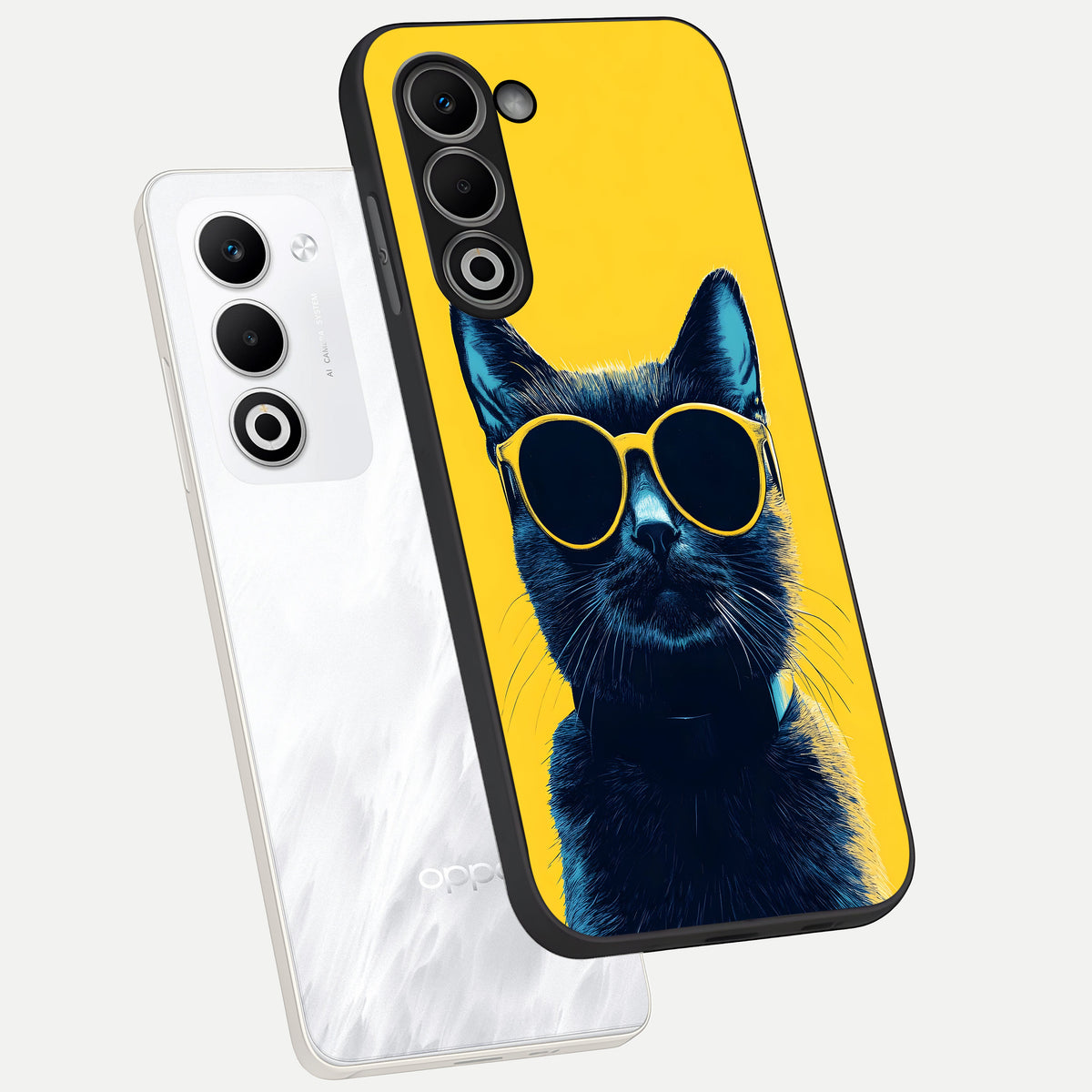  Cool Cat Vibes phone case For Oppo A5 5G showing premium glass back cover with detailed artwork