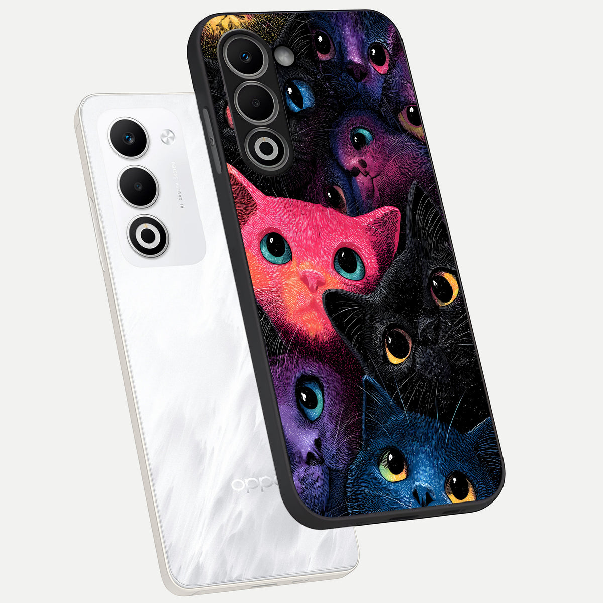  Cosmic Cats Dreams phone case For Oppo A5 5G showing premium glass back cover with detailed artwork
