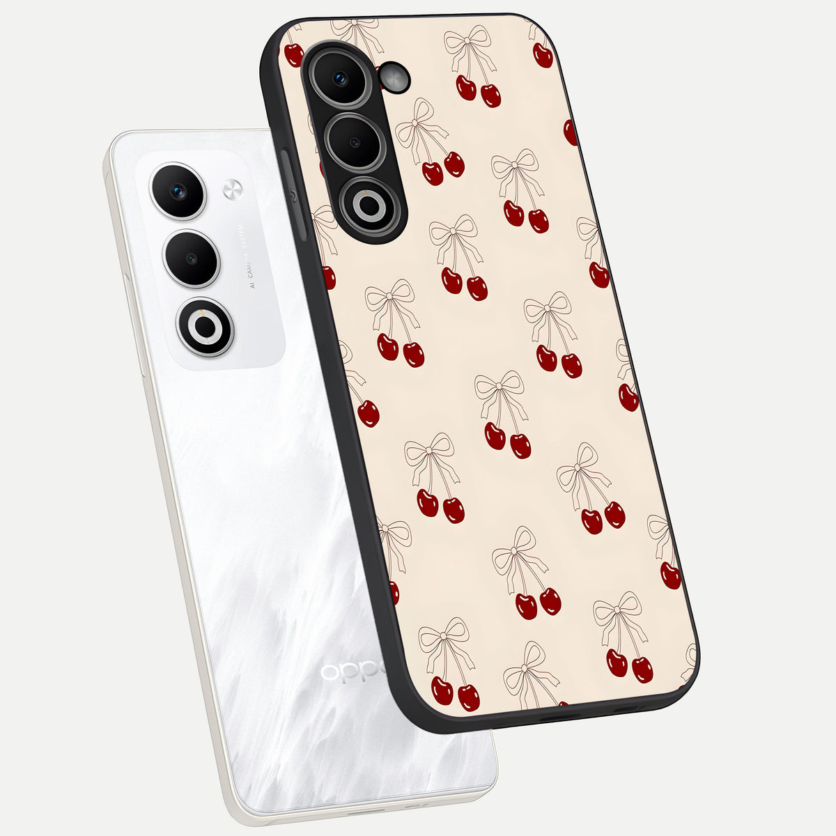  Cute Cherry Pattern phone case For Oppo A5 5G showing premium glass back cover with detailed artwork
