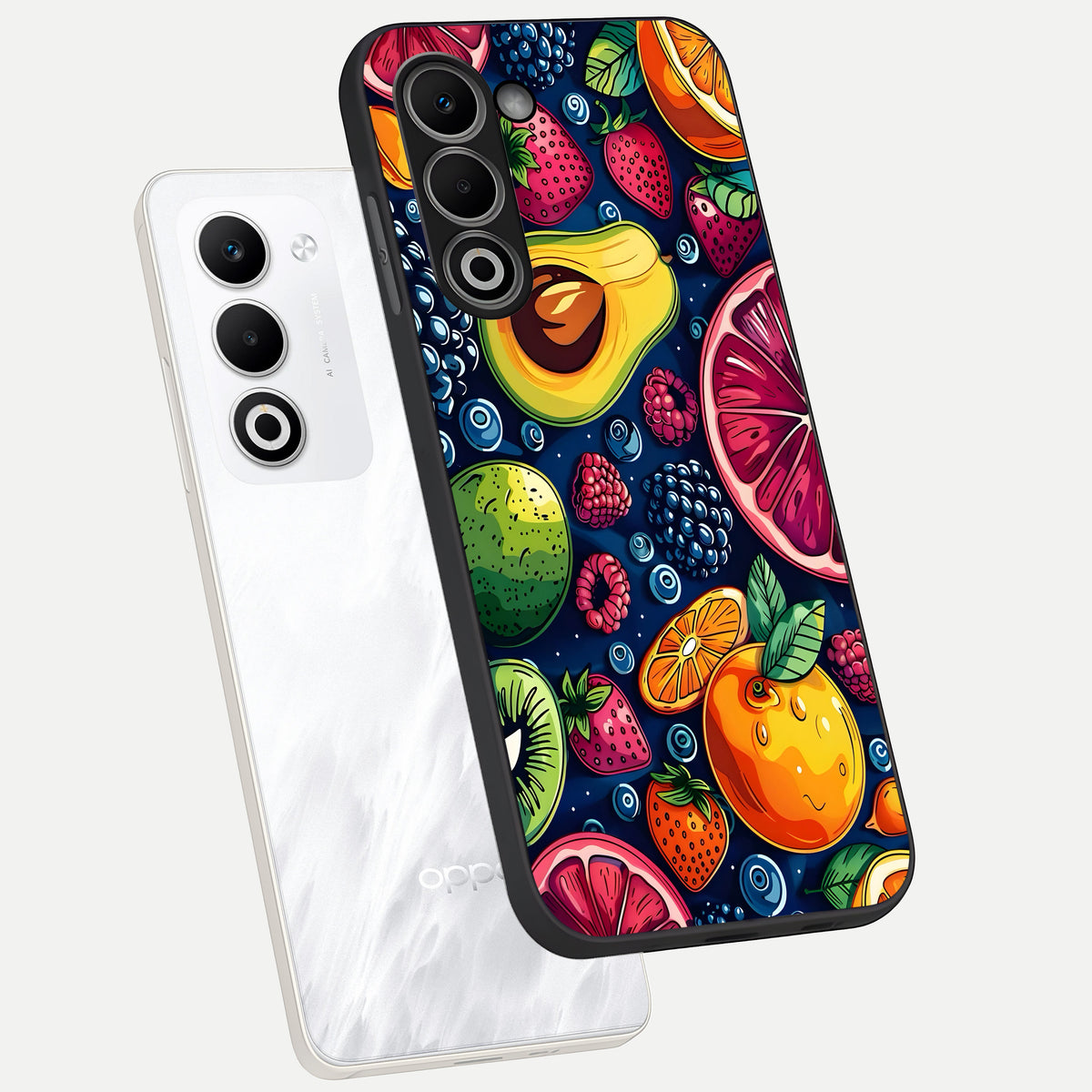  Cute Fruits Art phone case For Oppo A5 5G showing premium glass back cover with detailed artwork