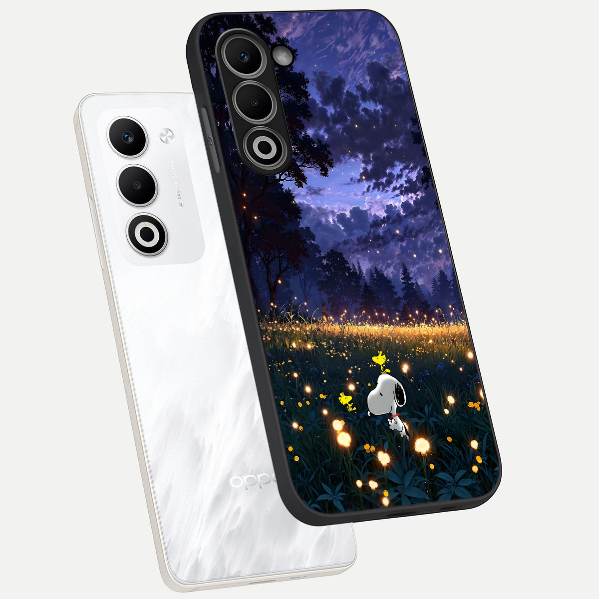  Firefly Meadow Magic phone case For Oppo A5 5G showing premium glass back cover with detailed artwork