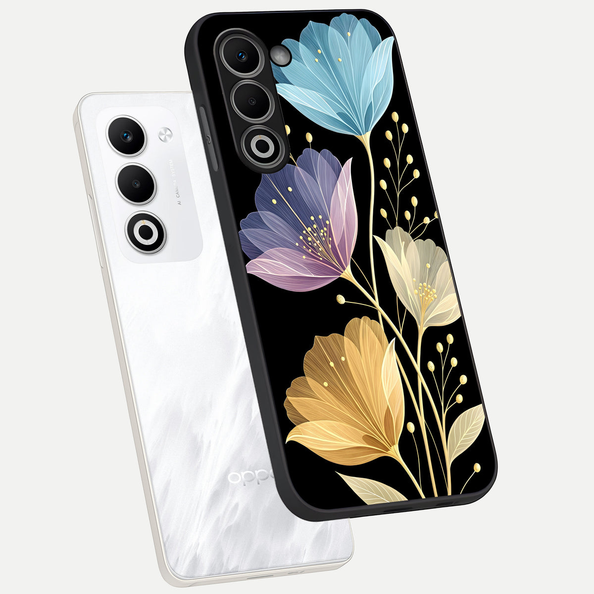  Flower Bloom Glow phone case For Oppo A5 5G showing premium glass back cover with detailed artwork