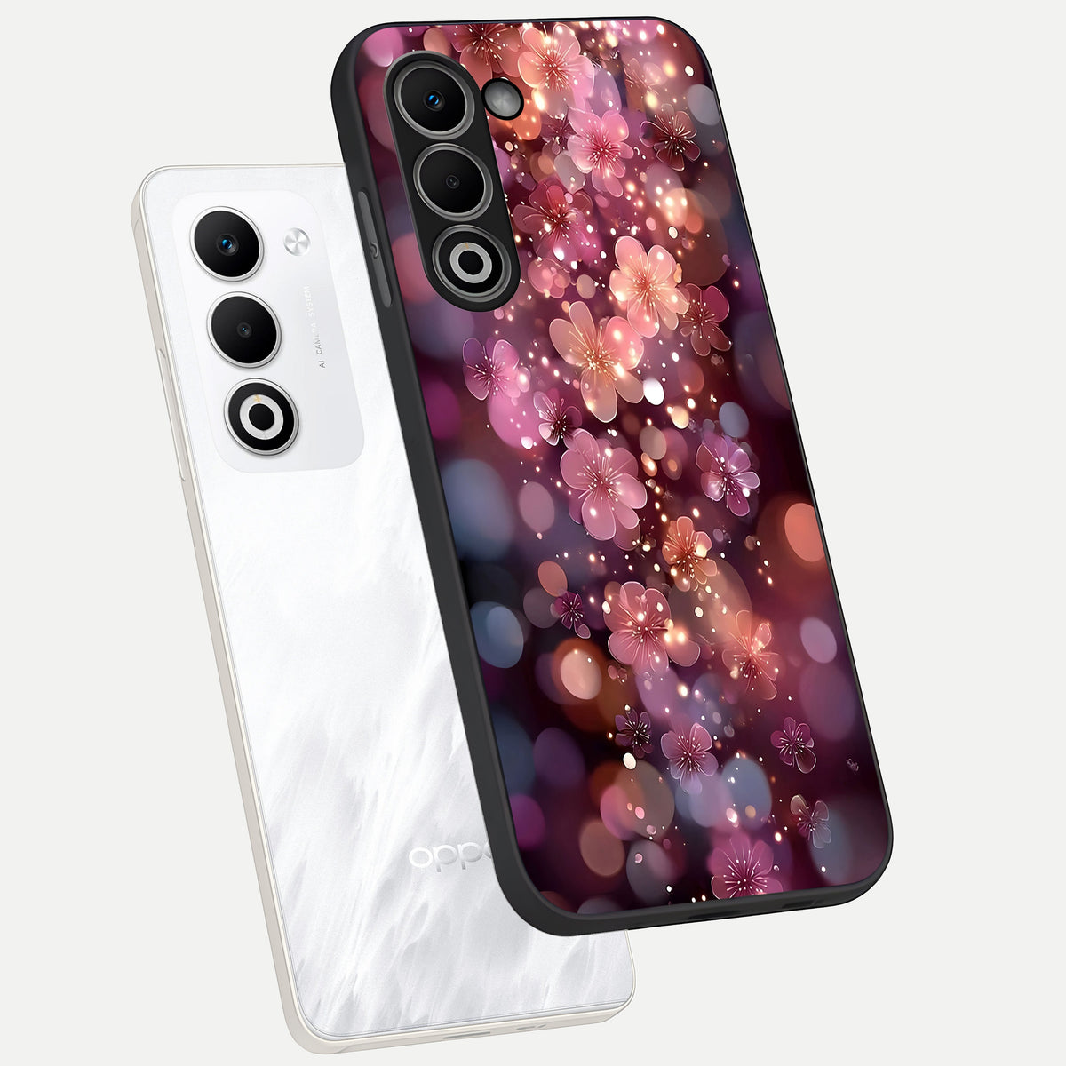  Glowing Petal Bliss phone case For Oppo A5 5G showing premium glass back cover with detailed artwork
