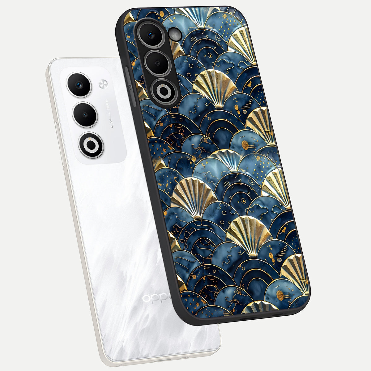  Golden Wave Luxe phone case For Oppo A5 5G showing premium glass back cover with detailed artwork