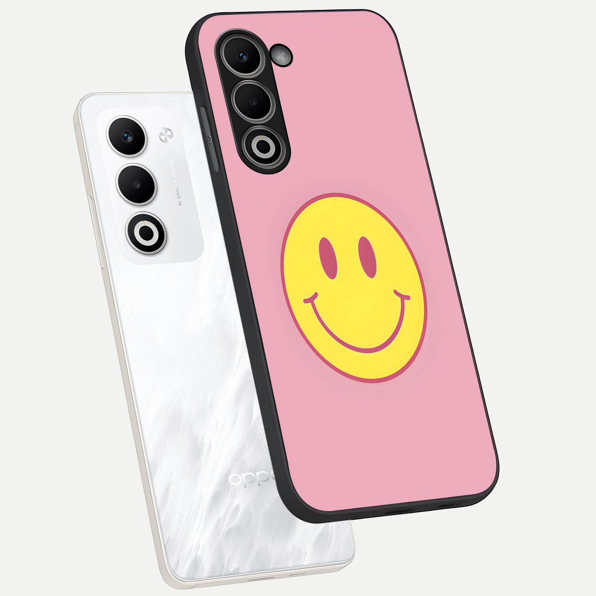  Happy Pink Mood phone case For Oppo A5 5G showing premium glass back cover with detailed artwork