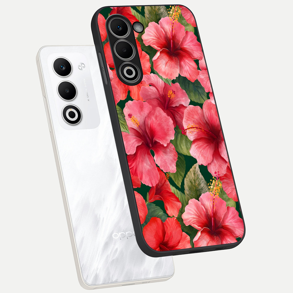 Hibiscus Pattern phone case For Oppo A5 5G showing premium glass back cover with detailed artwork