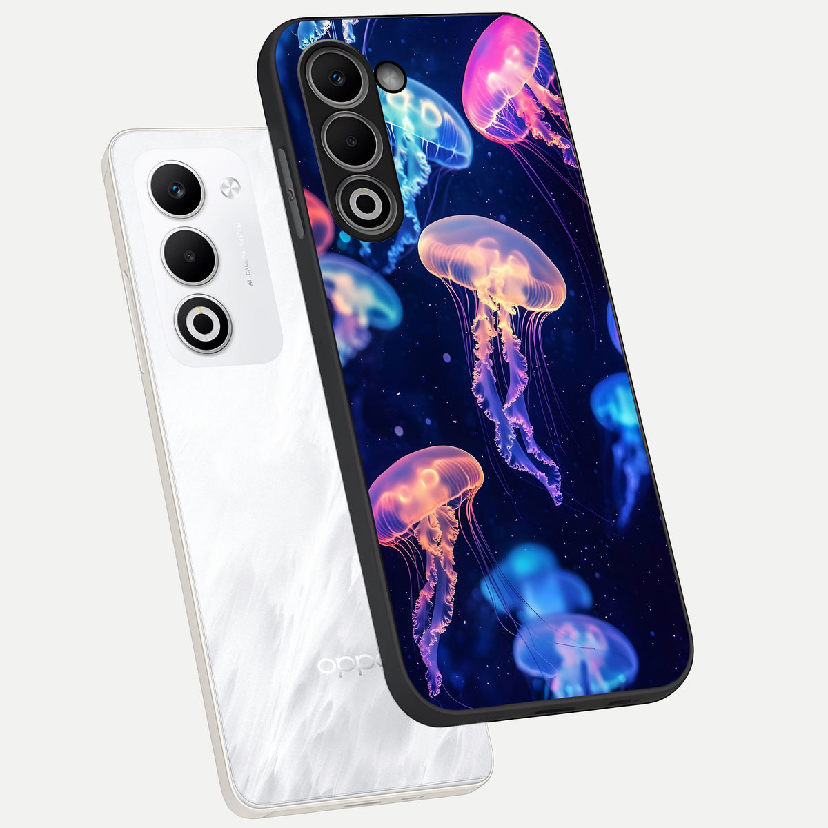  Jellyfish Pattern phone case For Oppo A5 5G showing premium glass back cover with detailed artwork