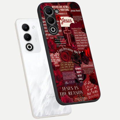  Jesus Love Heals phone case For Oppo A5 5G showing premium glass back cover with detailed artwork