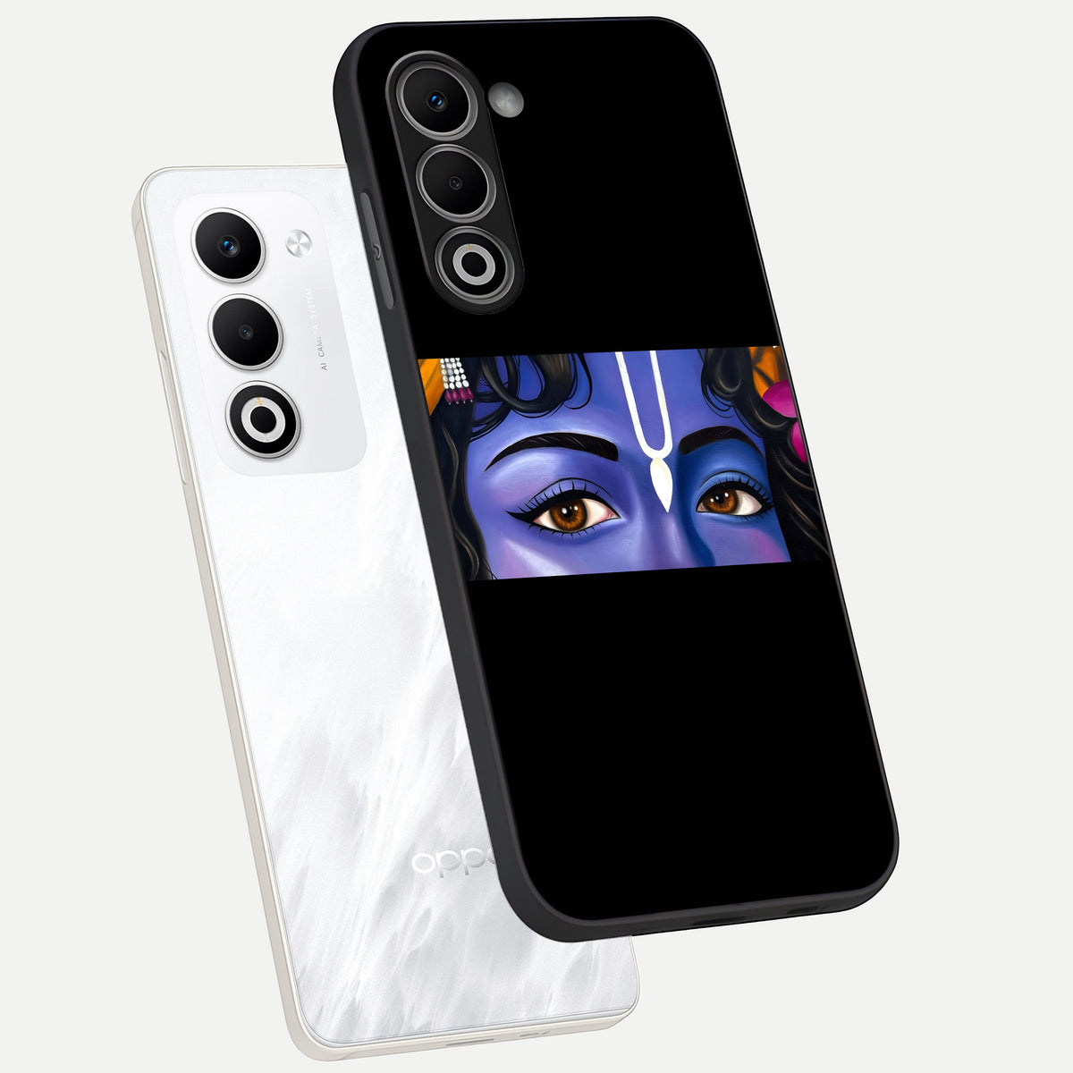  Krishna Eye phone case For Oppo A5 5G showing premium glass back cover with detailed artwork