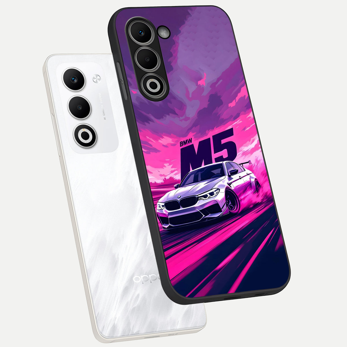  MS Neon Car phone case For Oppo A5 5G showing premium glass back cover with detailed artwork