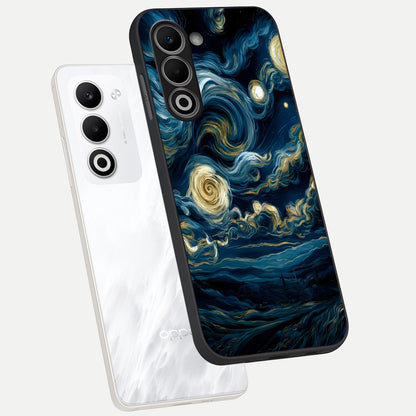  Midnight Sky Whirl phone case For Oppo A5 5G showing premium glass back cover with detailed artwork