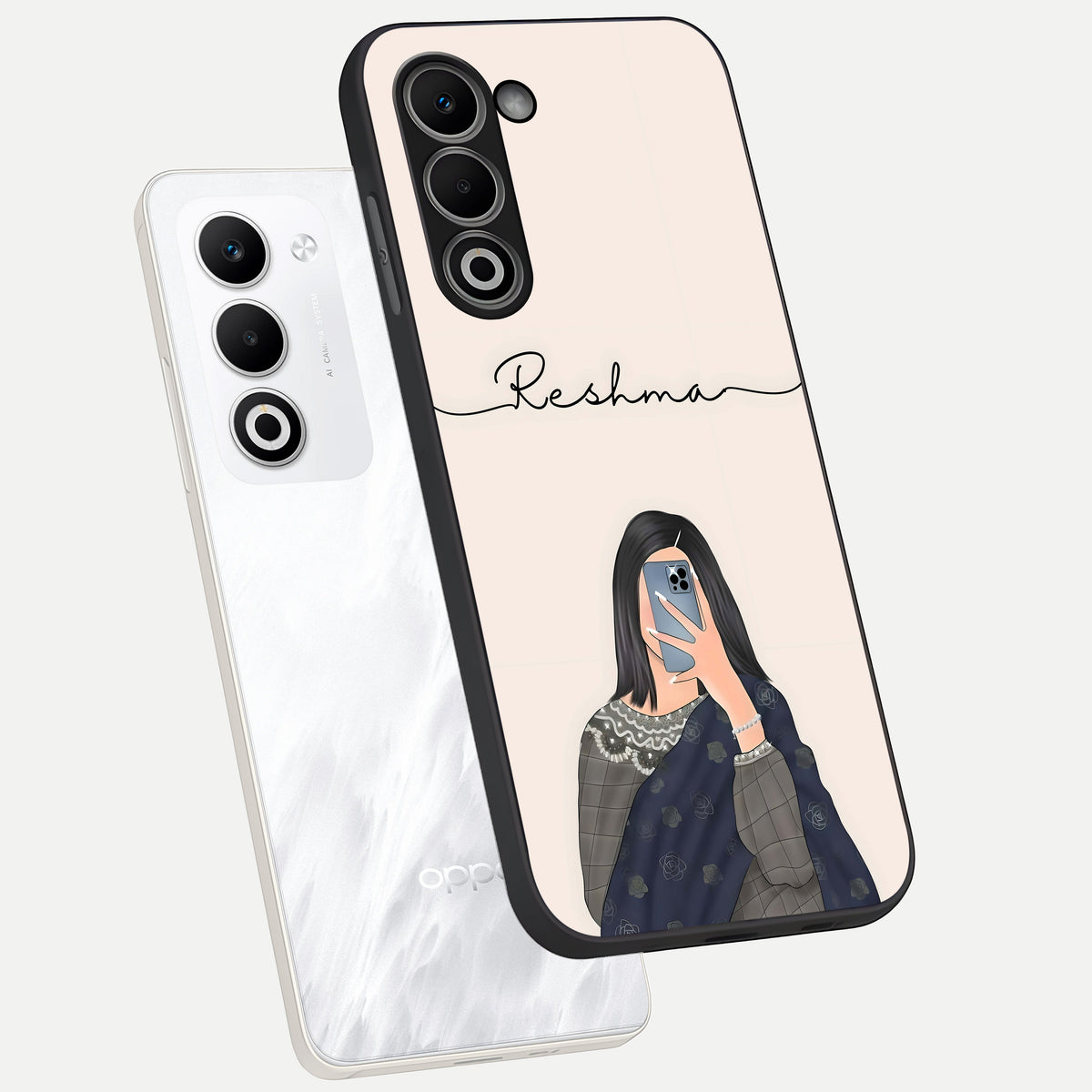  Mirror Mood Muse With Custom Name phone case For Oppo A5 5G showing premium glass back cover with detailed artwork