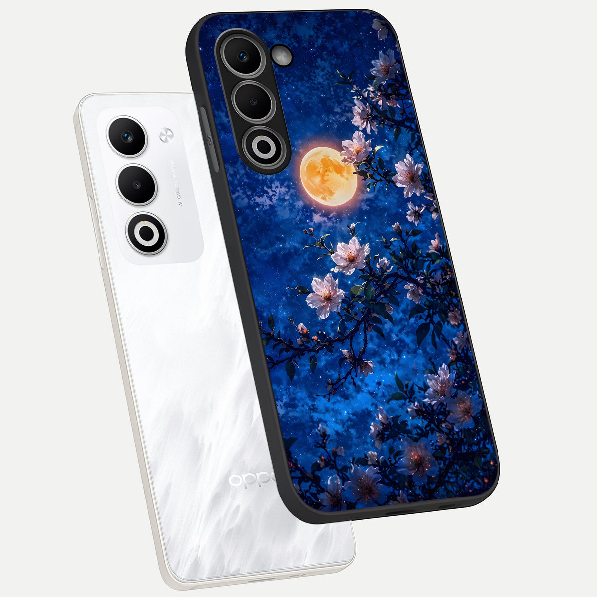  Moonlit Blossoms Night phone case For Oppo A5 5G showing premium glass back cover with detailed artwork