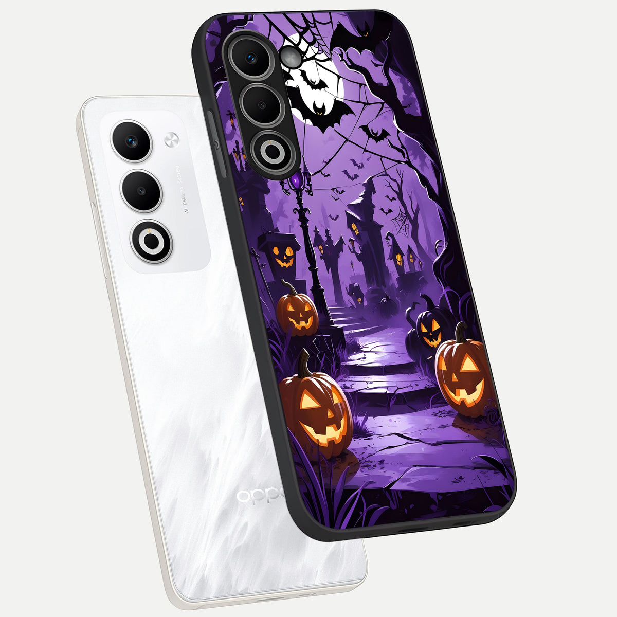  Pumpkin Patch Halloween phone case For Oppo A5 5G showing premium glass back cover with detailed artwork
