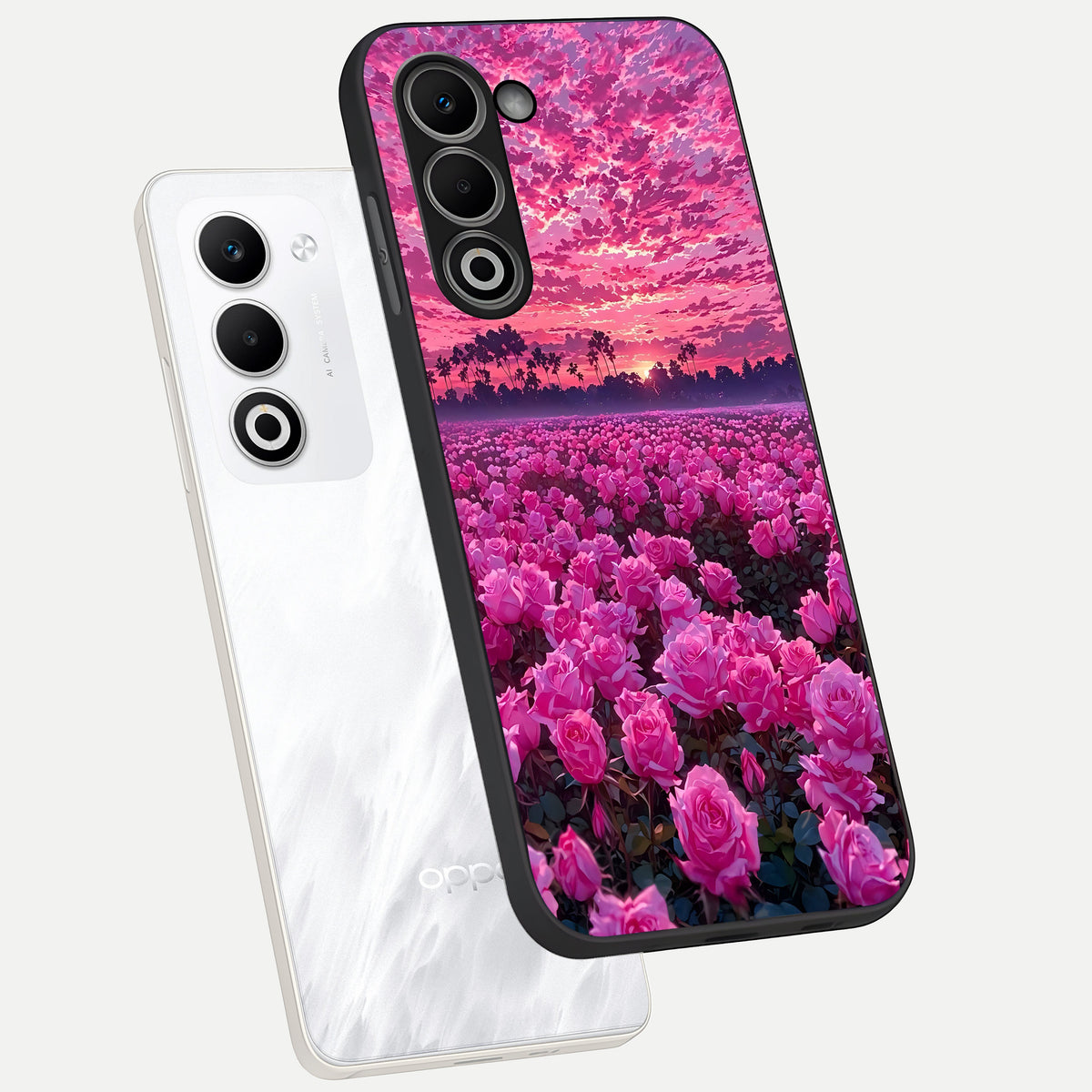  Rose Sunset Valley phone case For Oppo A5 5G showing premium glass back cover with detailed artwork