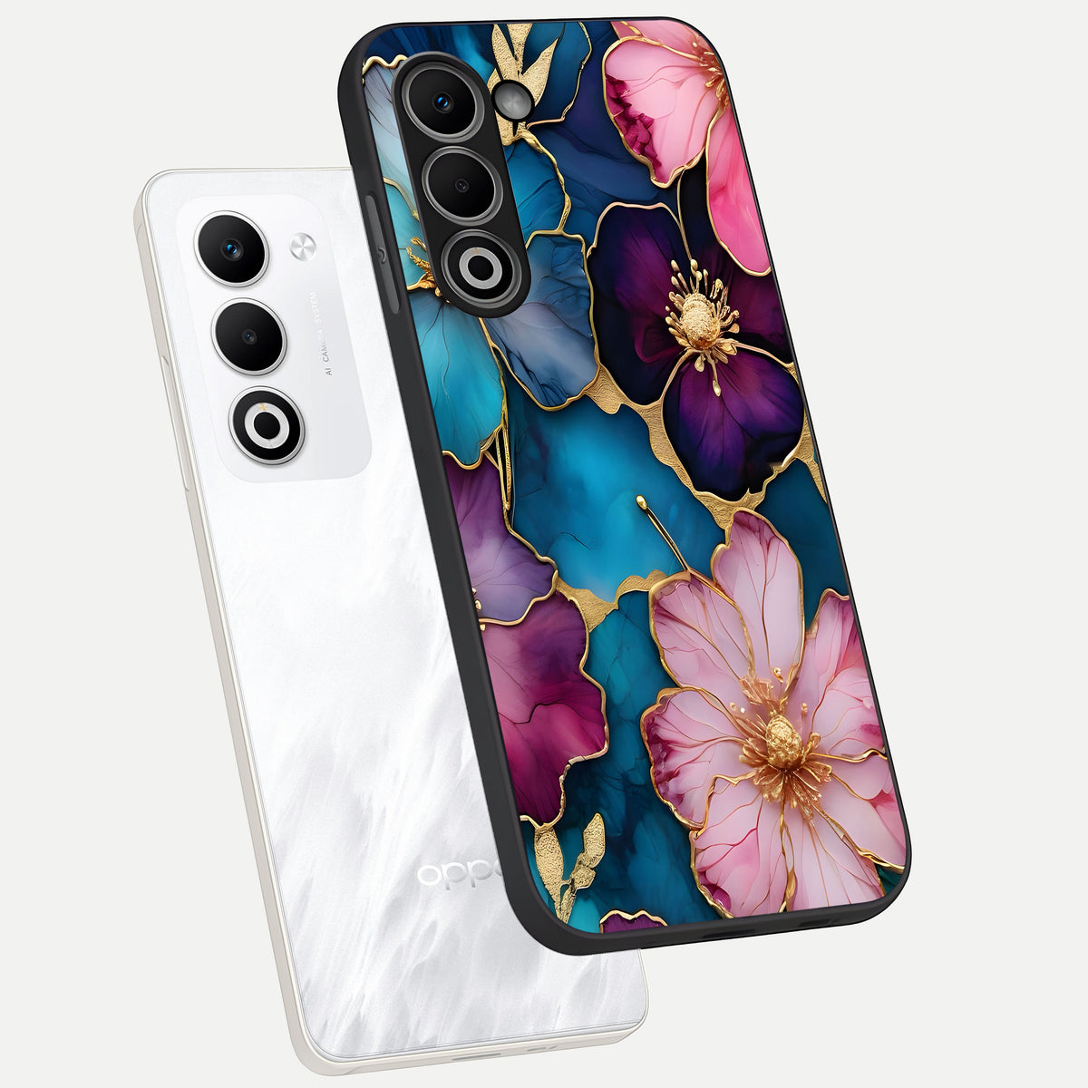  Sparkle Floral phone case For Oppo A5 5G showing premium glass back cover with detailed artwork