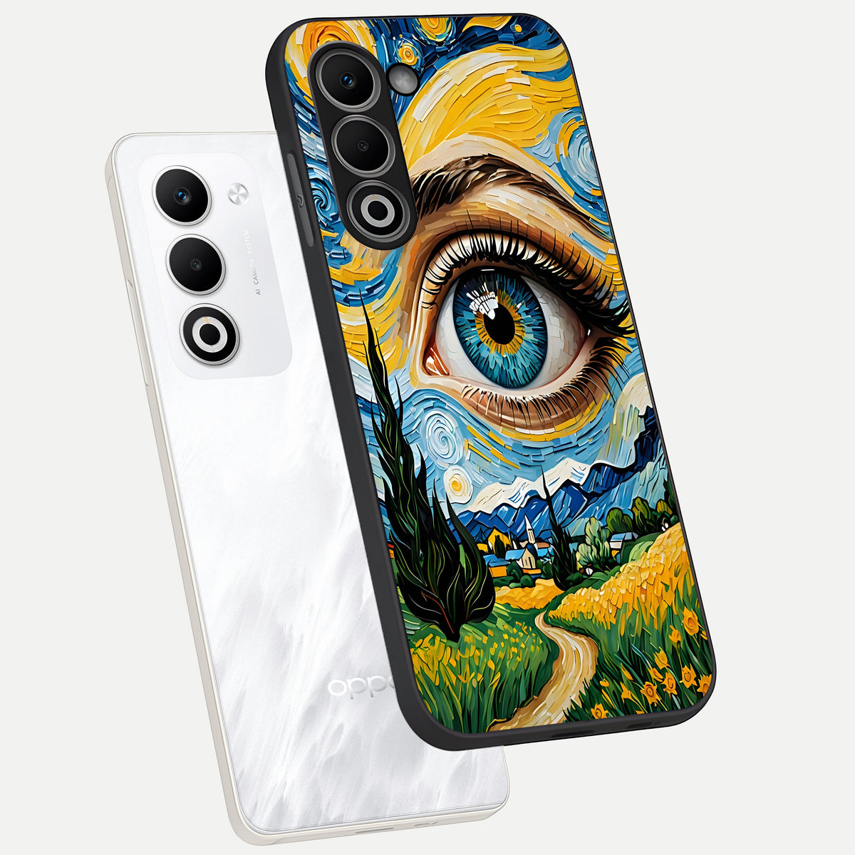  Van Gogh Eye phone case For Oppo A5 5G showing premium glass back cover with detailed artwork