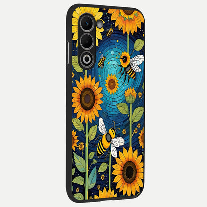  Bees And Sunflowers back cover For Oppo A5 5G slim fit glass case with vibrant aesthetic design