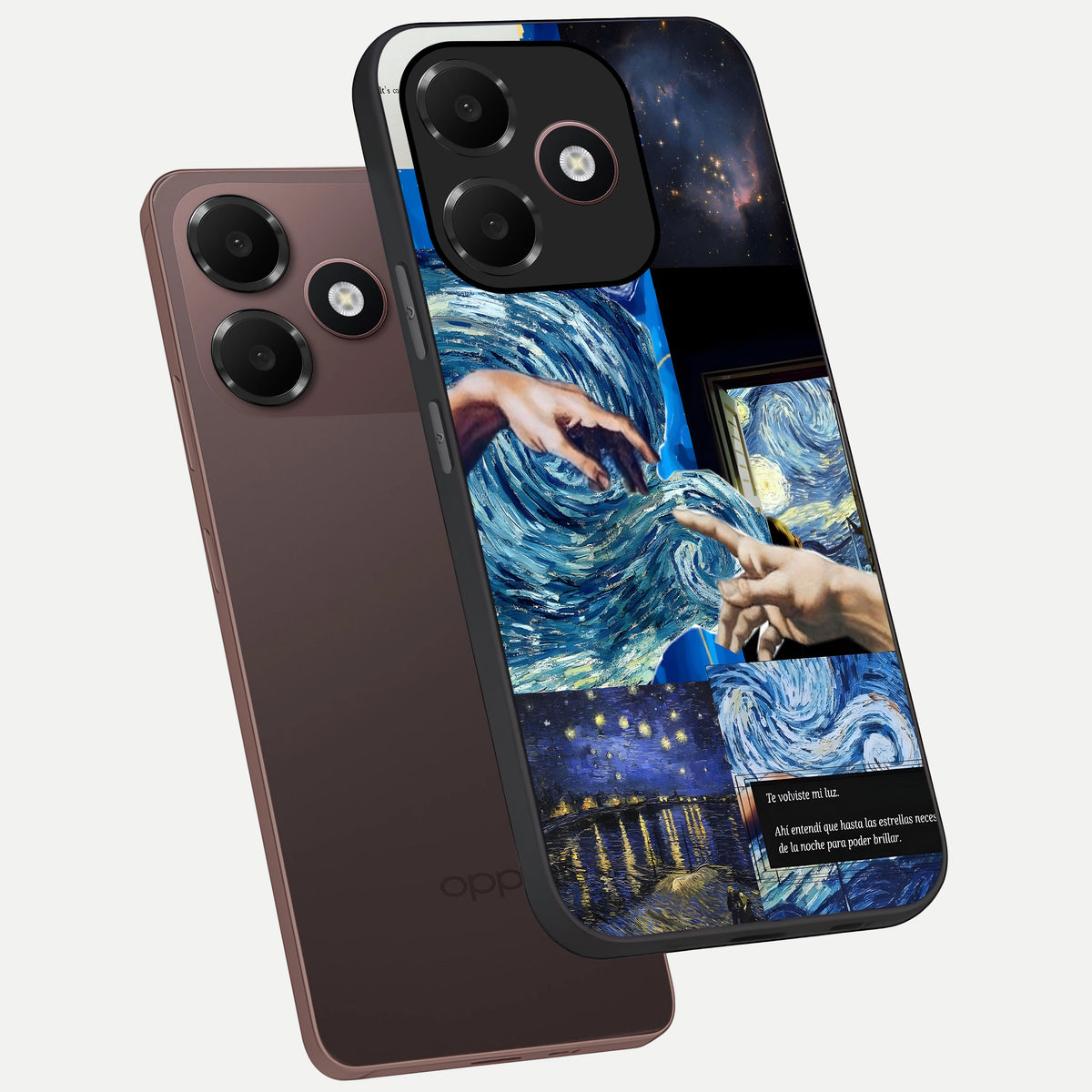  Aesthetic Vando Hands phone case For Oppo A6C 5G showing premium glass back cover with detailed artwork