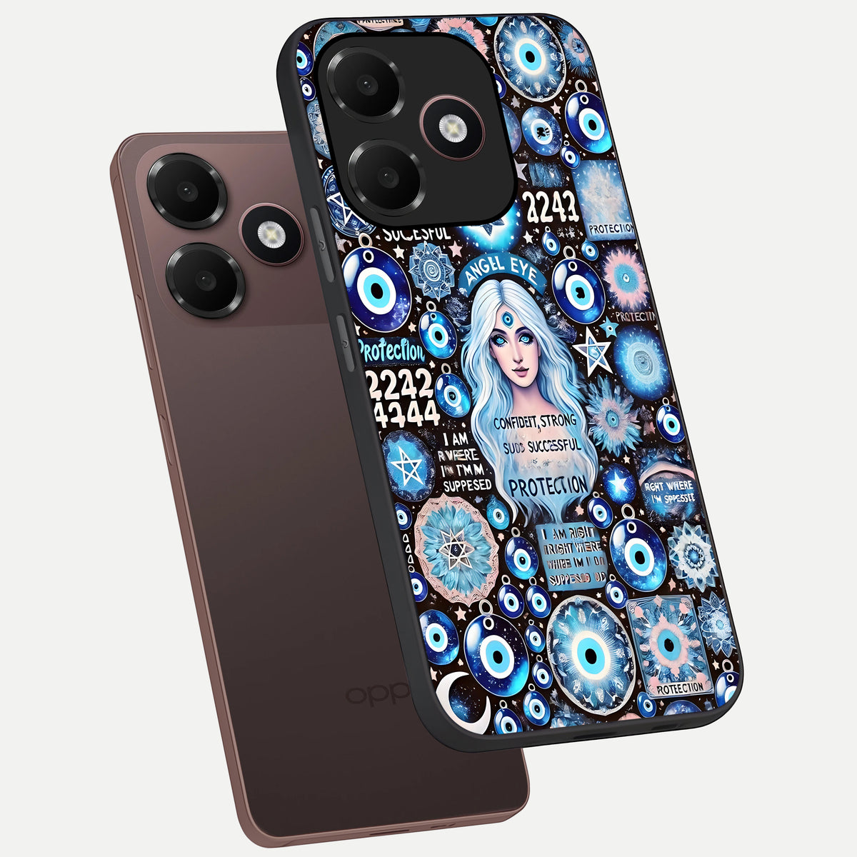  Angel Aura Shield phone case For Oppo A6C 5G showing premium glass back cover with detailed artwork