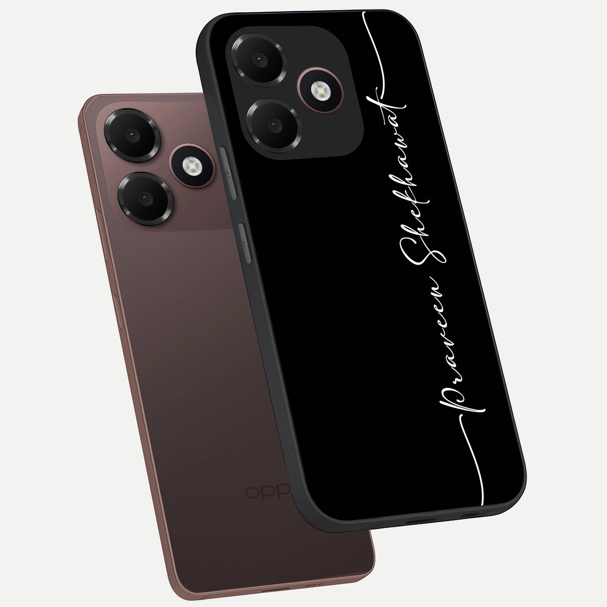  Black Tune Custom Name phone case For Oppo A6C 5G showing premium glass back cover with detailed artwork