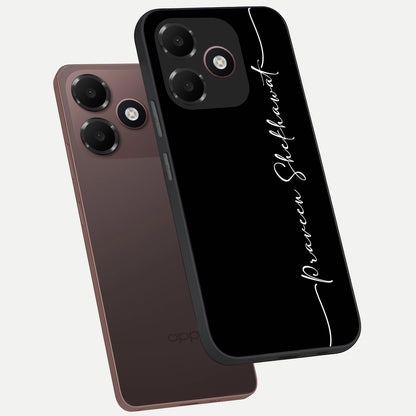  Black Tune Custom Name phone case For Oppo A6C 5G showing premium glass back cover with detailed artwork