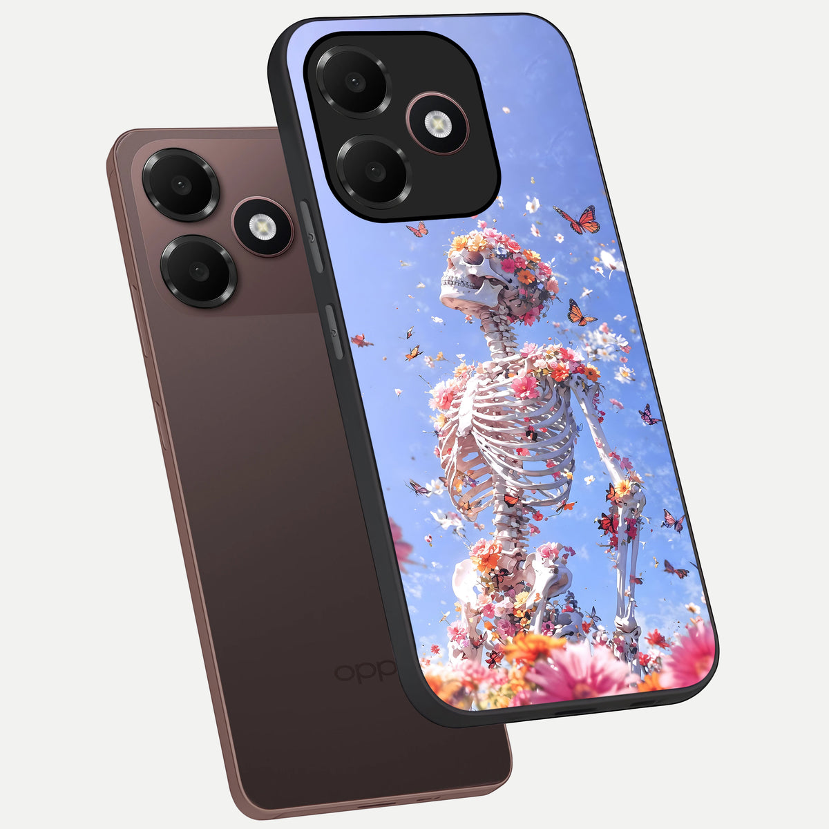  Bloom Beyond Bones phone case For Oppo A6C 5G showing premium glass back cover with detailed artwork
