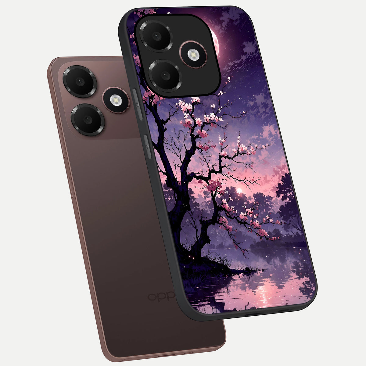  Blossom Pink Moon phone case For Oppo A6C 5G showing premium glass back cover with detailed artwork