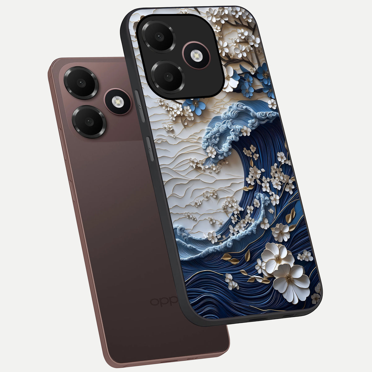  Blossom Wave Art phone case For Oppo A6C 5G showing premium glass back cover with detailed artwork