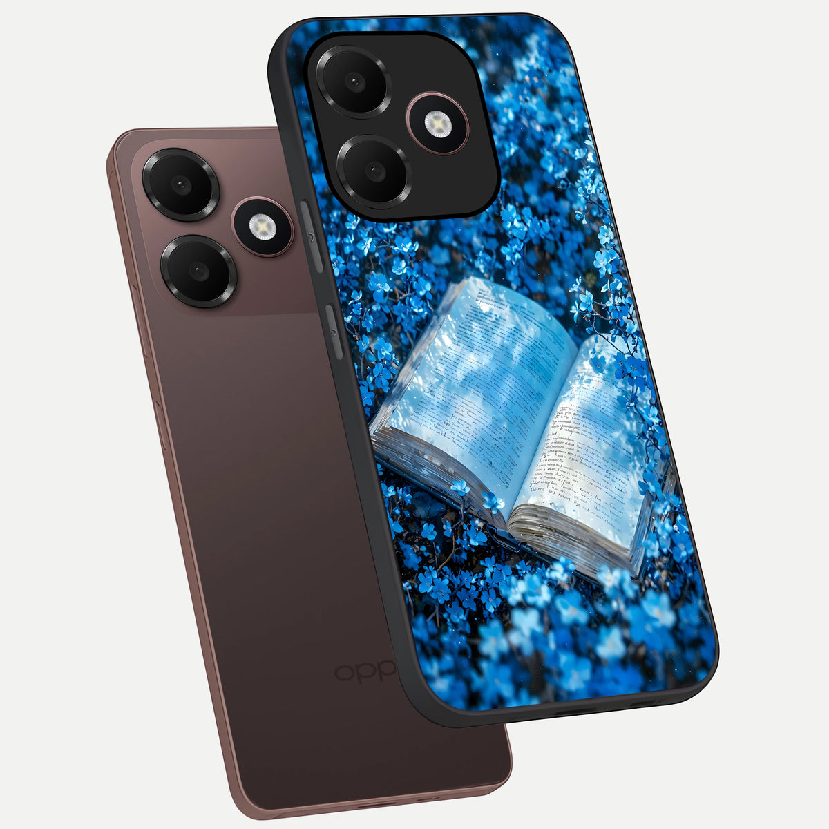  Blue Bloom Tales phone case For Oppo A6C 5G showing premium glass back cover with detailed artwork
