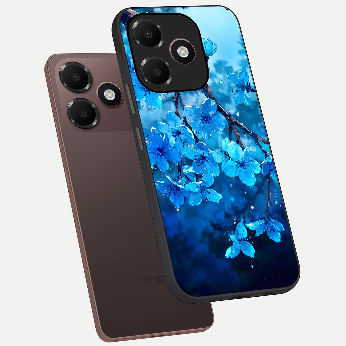  Blue Blossoms Branch phone case For Oppo A6C 5G showing premium glass back cover with detailed artwork