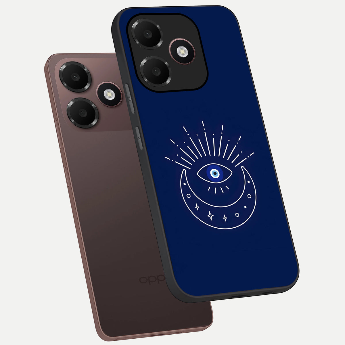  Blue Evil Eye phone case For Oppo A6C 5G showing premium glass back cover with detailed artwork