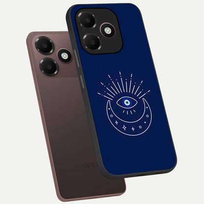 Blue Evil Eye phone case For Oppo A6C 5G showing premium glass back cover with detailed artwork