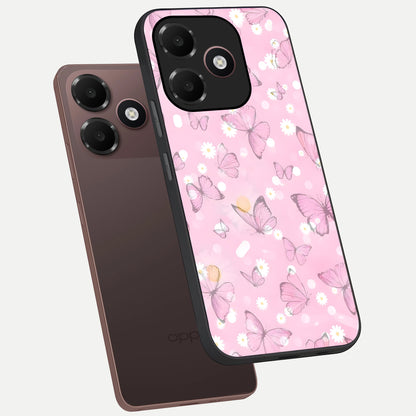  Blush Butterfly Garden phone case For Oppo A6C 5G showing premium glass back cover with detailed artwork