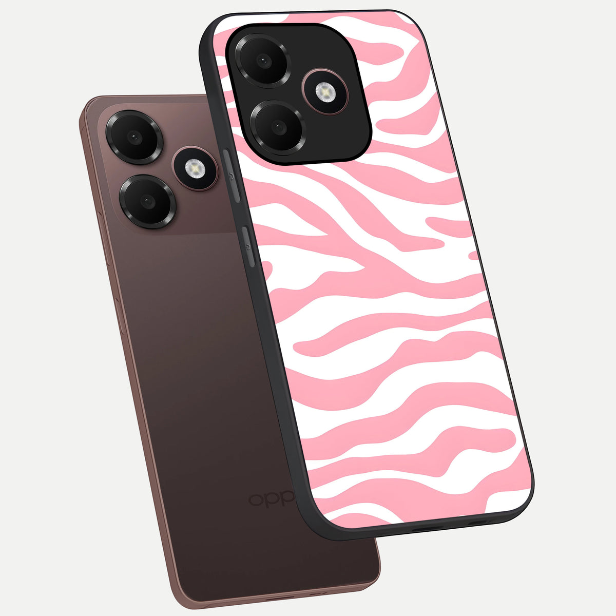 Blush Zebra Flow phone case For Oppo A6C 5G showing premium glass back cover with detailed artwork