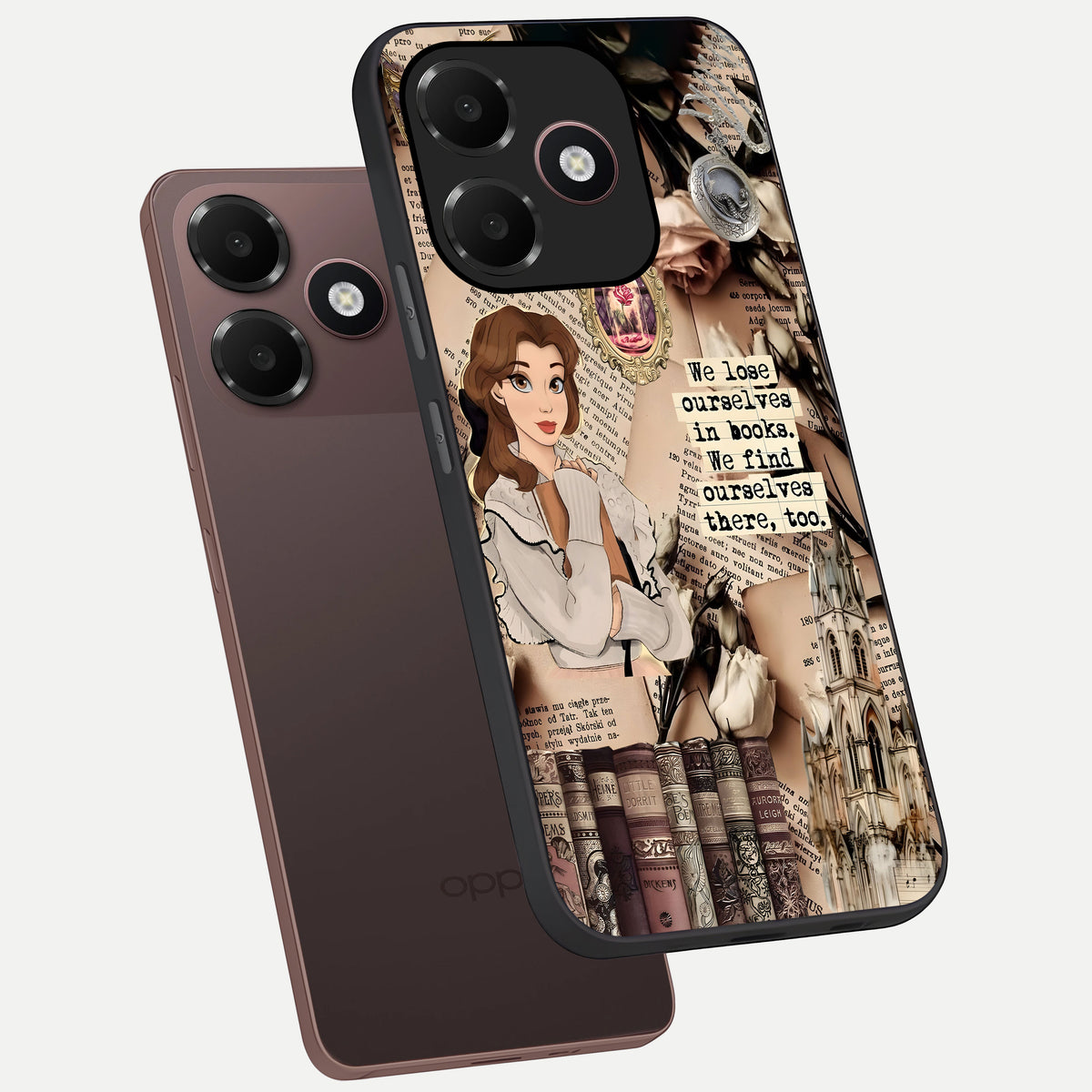  Bookish Dream World phone case For Oppo A6C 5G showing premium glass back cover with detailed artwork