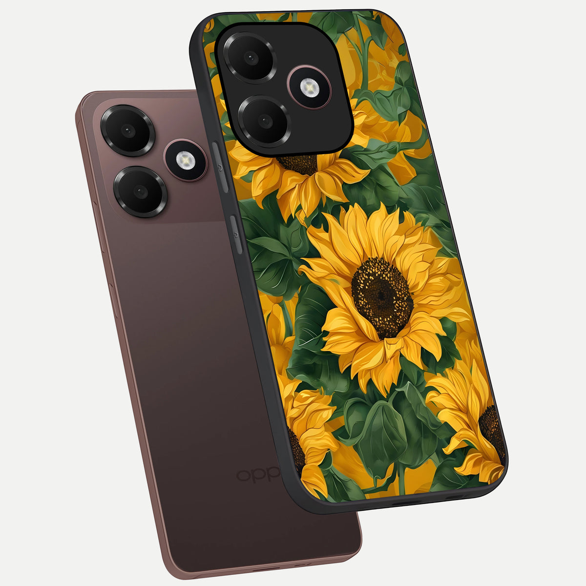 Bright Sunflower Bloom phone case For Oppo A6C 5G showing premium glass back cover with detailed artwork